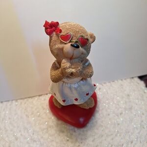 Valentine Love Bear Figurine with Red Heart Glasses